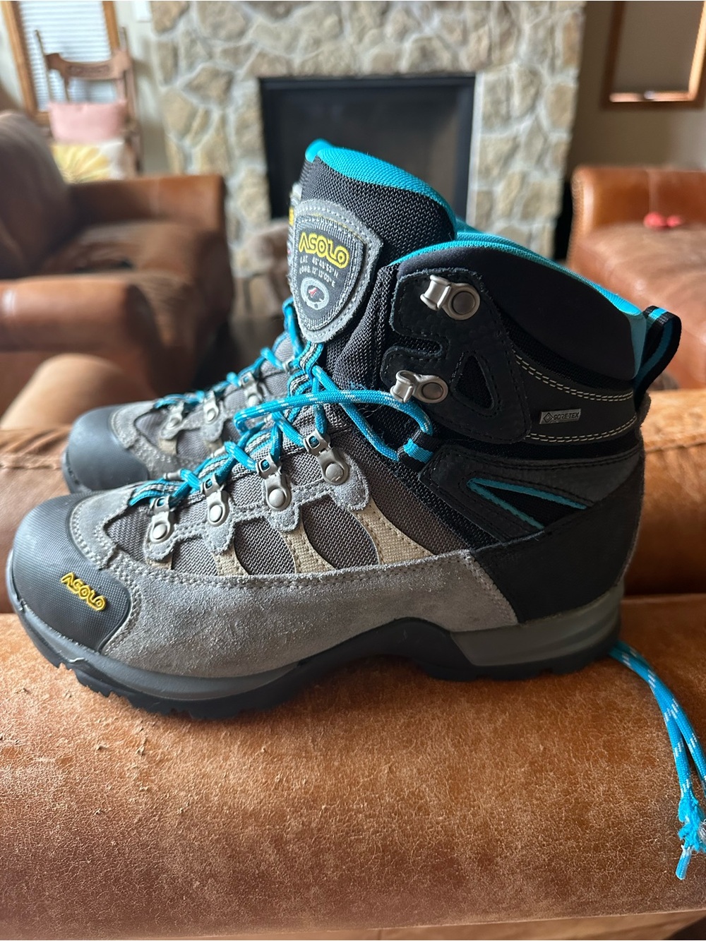 Asolo Gray and Teal Lace-Up Women's Hiking Boots